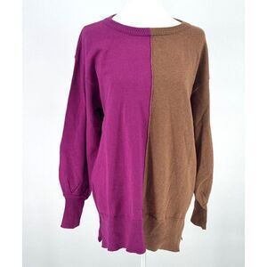 ✨ NOEN Cashmere Blend Colorblock Sweater Purple and Tan Size L  NWOT✨
